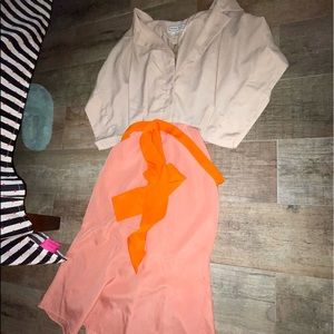 Vintage style gently used midi dress with waist tie, working zipper size 10